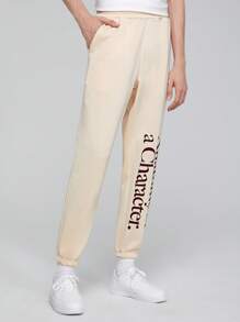 GAWX Men Letter Graphic Slant Pocket Sweatpants - Apricot - View 6