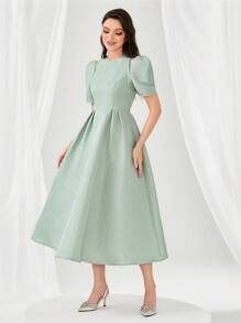 Modelyn 泡泡袖提花连衣裙（无腰带）长款晚礼服 - 薄荷綠 - 查看 4