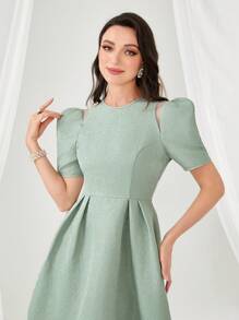 Modelyn 泡泡袖提花连衣裙（无腰带）长款晚礼服 - 薄荷綠 - 查看 5