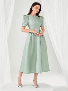 Modelyn 泡泡袖提花连衣裙（无腰带）长款晚礼服 - 薄荷綠 - 查看 6