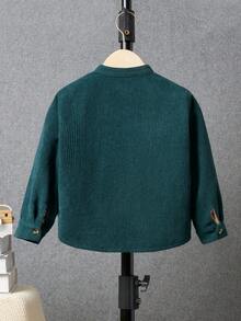 SHEIN Camisa cómoda de manga larga tejida de color sólido para niño joven - Verde Oscuro - Ver 2