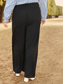 SHEIN Frenchy Talla grande Pantalones de pierna ancha con diseño de botón - Negro - Ver 3