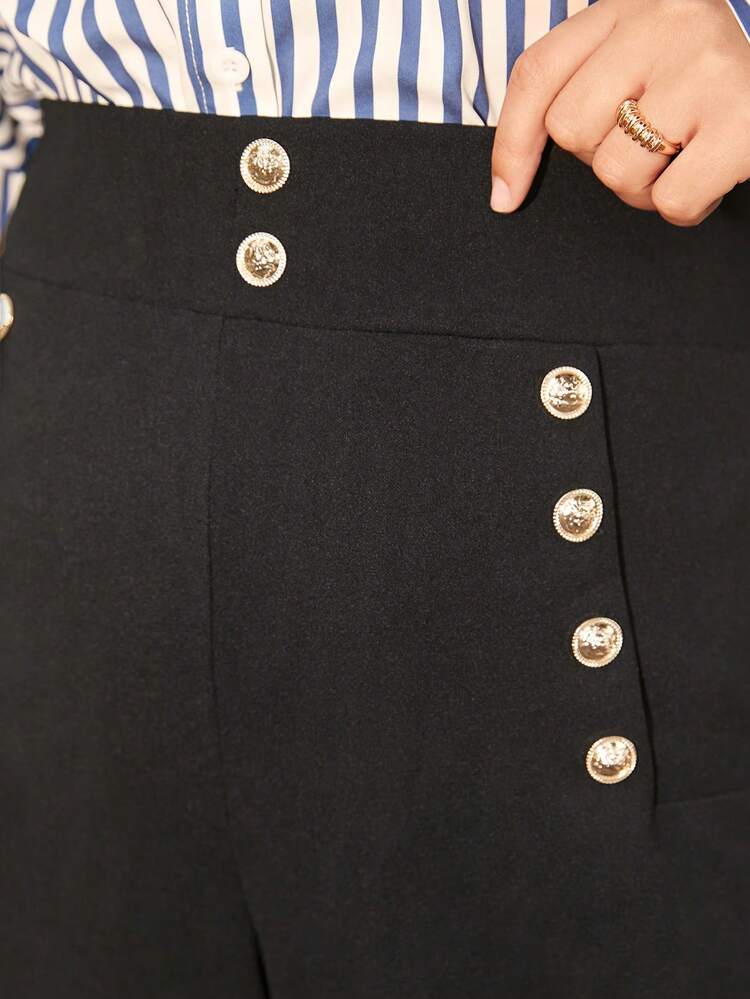 Plus Button Detail Wide Leg Pants
