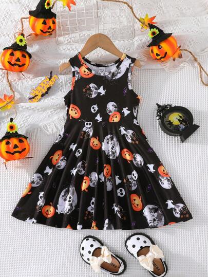 SHEIN Young Girl Halloween Print Dress
