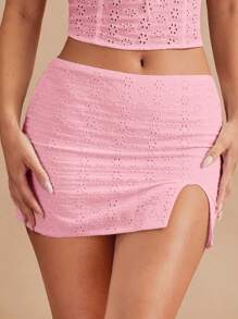 SHEIN BAE Viền chia cắt Schiffy Váy - Hồng - Xem 1