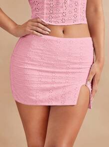 SHEIN BAE Viền chia cắt Schiffy Váy - Hồng - Xem 6