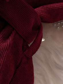 SHEIN Cô Gái Trẻ Áo phông trơn & Nút phía trước Thắt lưng Cord Đầm Tổng thể - Màu Đỏ Sâu - Xem 6