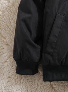 SHEIN Young Boy Casual And Cute Street Style Loose Fit Hooded Jacket With Letter Patches And Zipper, Suitable For Autumn And Winter