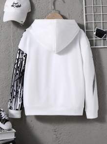 SHEIN Fantacosmos Tween Boy Dinosaur Print Long Sleeve Casual Cool Hoodie Sweatshirt - Black and White - View 2