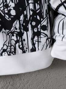 SHEIN Fantacosmos Tween Boy Dinosaur Print Long Sleeve Casual Cool Hoodie Sweatshirt - Black and White - View 4