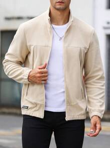 Manfinity Homme Nam Dây kéo Áo khoác - Màu be - Xem 3