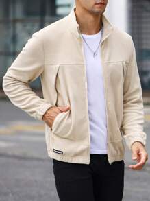 Manfinity Homme Nam Dây kéo Áo khoác - Màu be - Xem 4