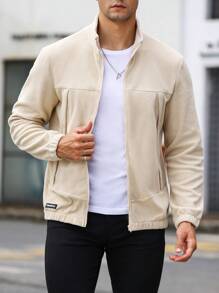 Manfinity Homme Nam Dây kéo Áo khoác - Màu be - Xem 5