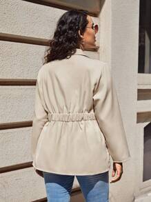 SHEIN LUNE Plus Lapel Neck Single Button Blazer - Khaki - View 2