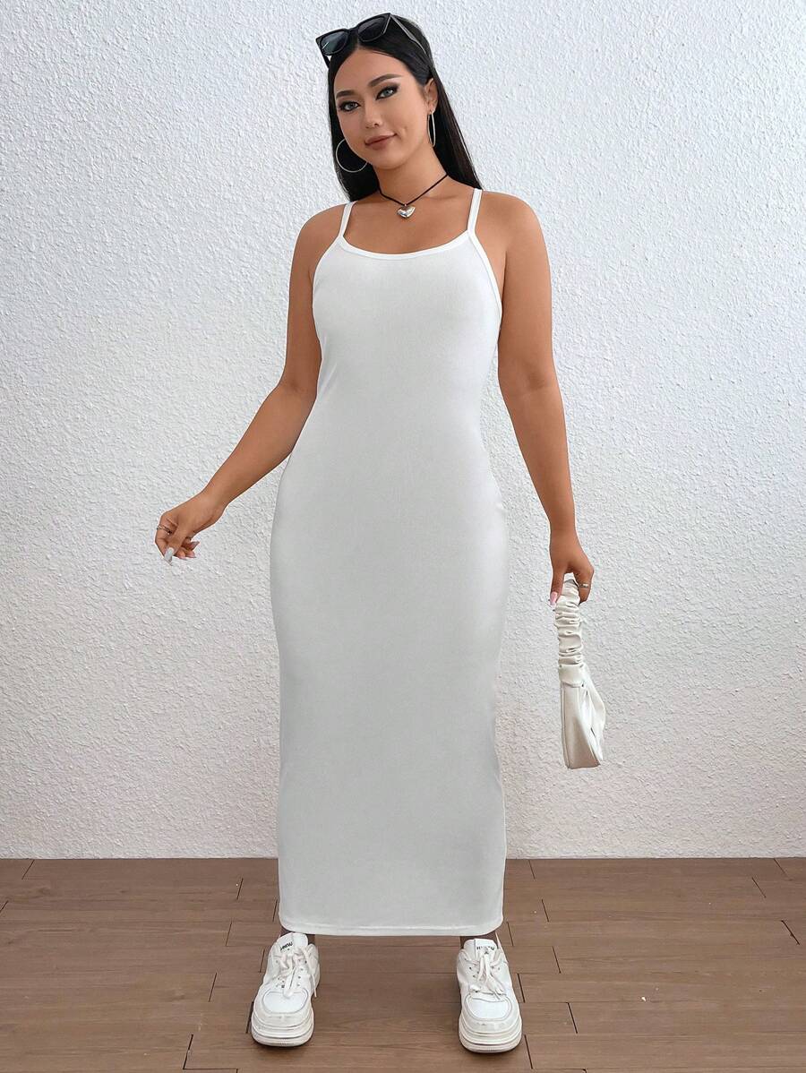SHEIN EZwear Plus Solid Cami Dress - White - View 1