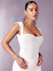 Silquee 素色後背鏤空連身背心 - 白色 - 查看 4