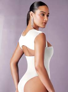 Silquee 素色後背鏤空連身背心 - 白色 - 查看 5