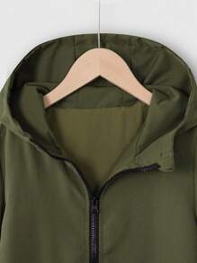 SHEIN Tween Boy 1pc Flap Pocket Hooded Coat - Army Green - View 3