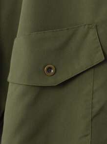 SHEIN Tween Boy 1pc Flap Pocket Hooded Coat - Army Green - View 4