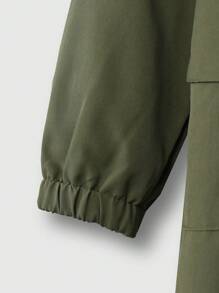 SHEIN Tween Boy 1pc Flap Pocket Hooded Coat - Army Green - View 6