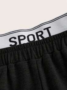 SHEIN ICON Letter Graphic Drawstring Hem Sweatpants - Black - View 3