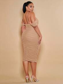 SHEIN BAE Plus Cold Shoulder Ruched Bodycon Dress - Khaki - View 2