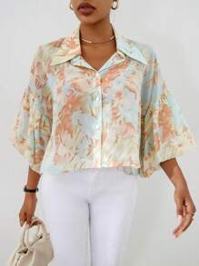 Aveloria Modichic Allover Floral Print Puff Sleeve Shirt  - Multicolor - View 4