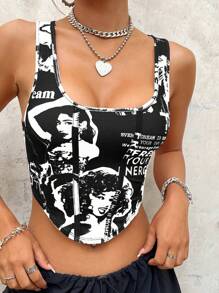 SHEIN ICON Hình & Slogan Đồ họa Bandana Hem Crop Tank Top MÃI MƠ MẶT TRỜI CỦA RIÊNG BẠN Chúng ta động viên lẫn nhau MIỄN PHÍ NĂNG LƯỢNG CỦA BẠN CHO TÔI MỘT PHIM - Đen và trắng - Xem 3