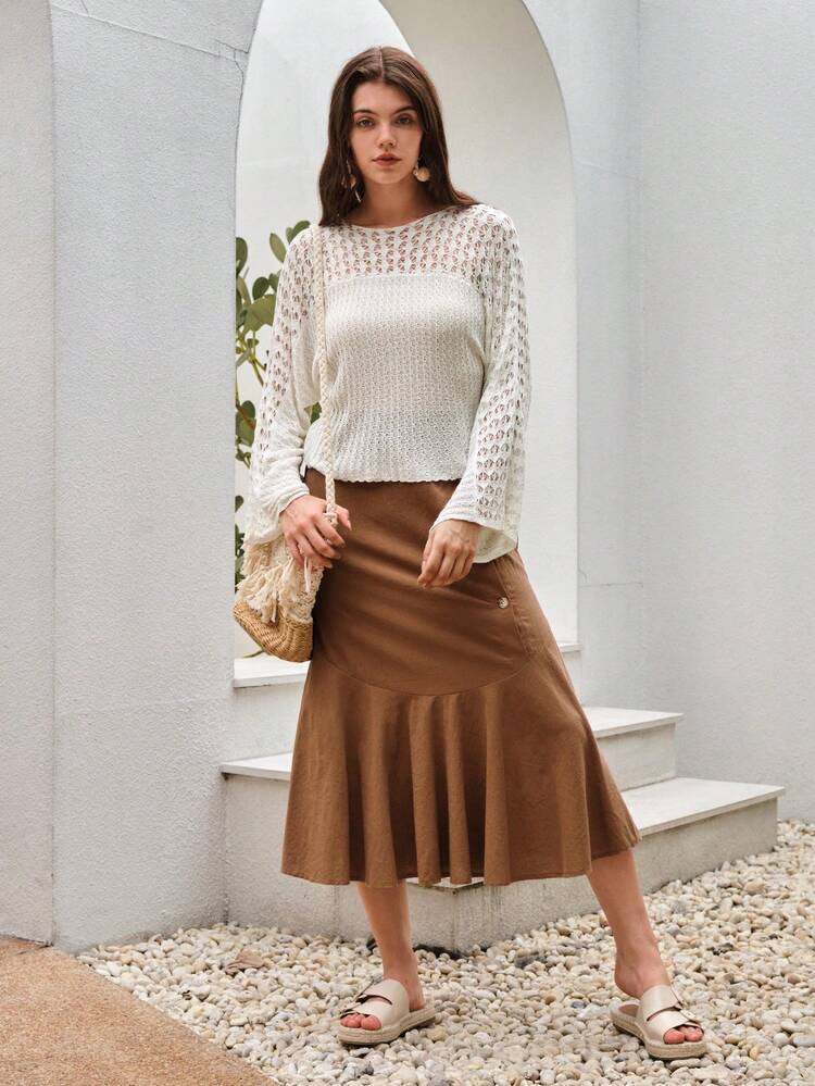 Solid Pointelle Knit Sweater