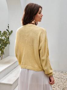SHEIN VCAY Chất rắn Nút phía trước Thả vai Áo len Mở - Màu vàng - Xem 2