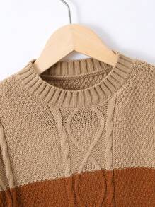 SHEIN Tween Boy Two Tone Cable Knit Sweater - Multicolor - View 3