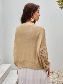 Bohemela 純色落肩挑窿針織毛衣 - 駝色 - 查看 2