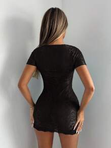 SHEIN ICON Cắt ra phía trước Quần bó Đầm Mini - màu đen - Xem 2