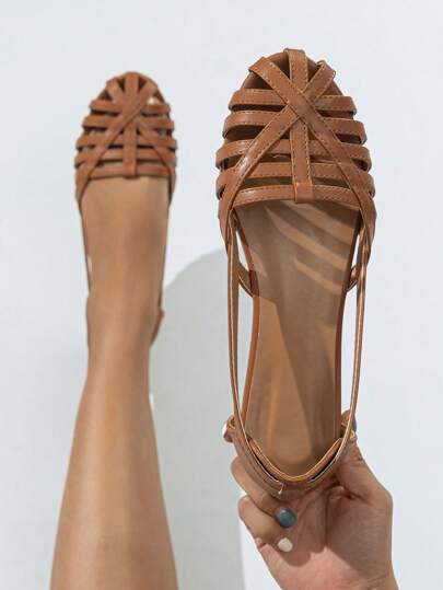 2025 Autumn Women's Woven Detail Open Heel Flat Shoes