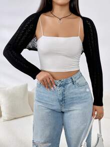 SHEIN EZwear 大碼網眼針織短款開衫不附吊帶上衣