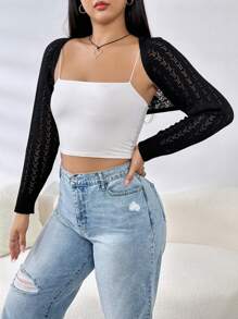 SHEIN EZwear 大碼網眼針織短款開衫不附吊帶上衣