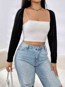 SHEIN EZwear 大碼網眼針織短款開衫不附吊帶上衣