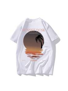 Manfinity RSRT 男士椰子樹和字母圖案T恤 - 白色 - 查看 2