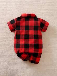Yierying Baby Boy Buffalo Plaid Flap Pocket Shirt Romper