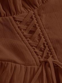 SHEIN MOD Talla grande Vestido de tirantes pecho con fruncido con cordón delantero - Marrón Chocolate - Ver 3