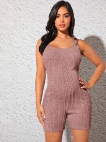 SHEIN Thai sản Đồ đan Ribbed Quần áo nịt Romper - Bụi hồng - Xem 3
