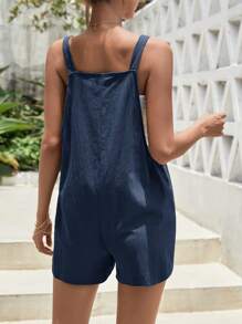 SHEIN 休閒口袋 打結純色孕婦連體褲 - 藏蓝色 - 查看 2