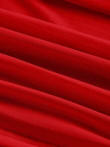 SHEIN MOD 休閒褶邊純色女士背心 - 紅色 - 查看 3