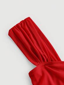 SHEIN MOD 休閒褶邊純色女士背心 - 紅色 - 查看 4