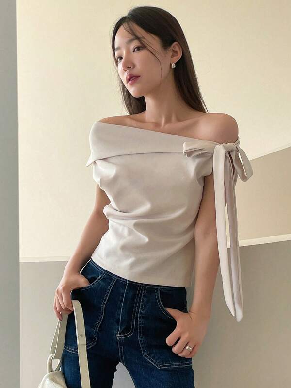 DAZY 不對稱領側打結上衣