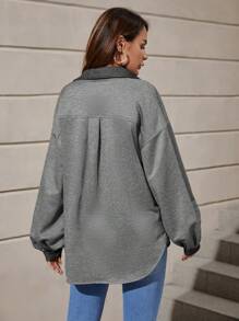 SHEIN Clasi 落肩袖翻蓋口袋拼接邊外套 - 灰色 - 查看 3