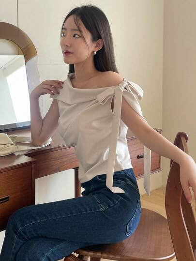 DAZY 不對稱領側打結上衣