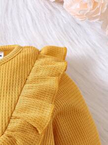 女嬰花卉刺繡荷葉邊荷葉邊下擺腰連身背心 - 黃色 - 查看 4