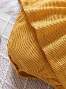 女嬰花卉刺繡荷葉邊荷葉邊下擺腰連身背心 - 黃色 - 查看 5