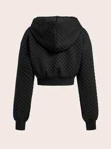 SHEIN EZwear Sudadera corta con cremallera y parche con letra, tops de manga larga para otoño/invierno